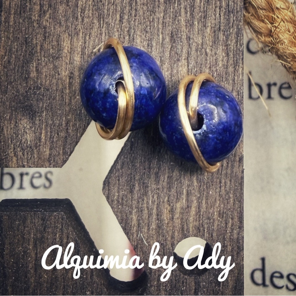 Dainty lapis lazuli Blue and Gold Earrings